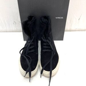 Vince Black real fur high tops Sneakers size 6 suede dust bag and box
